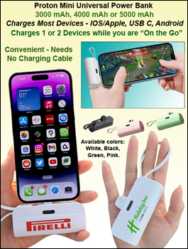 Proton Mini Universal Power Bank - needs no charging cables 3000, 4000 or 5000 mAh